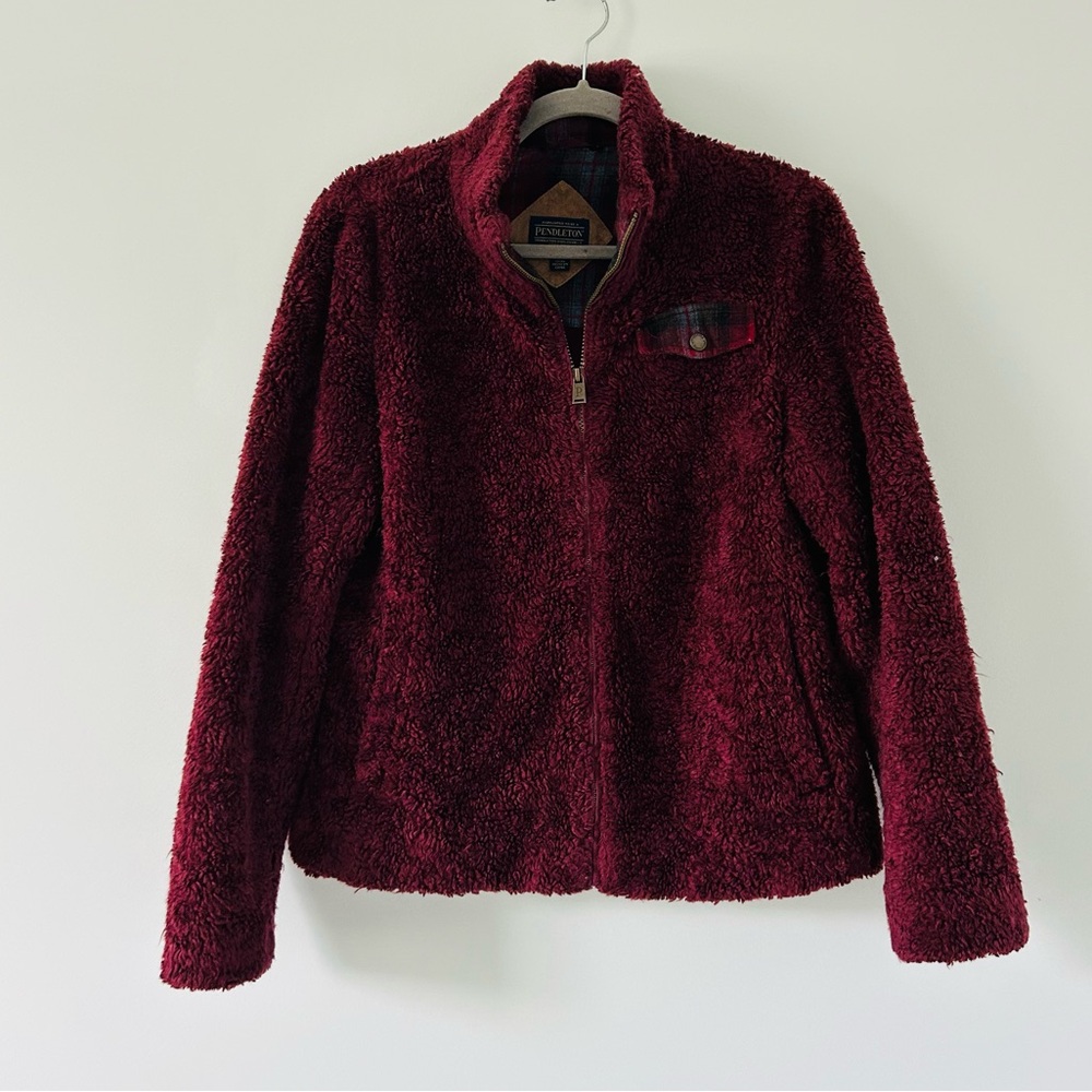 Pendleton Burgundy Full Zip High Neck Sherpa Jacket S